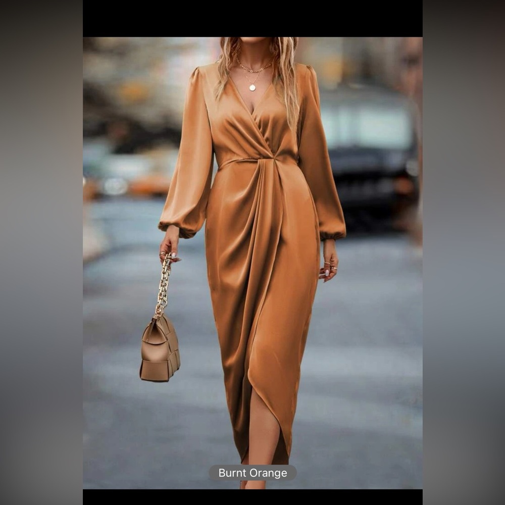 Shein pattern sleeve satin dress
